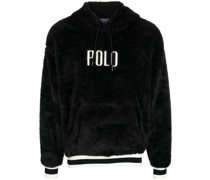 logo-embroidered faux-shearling hoodie