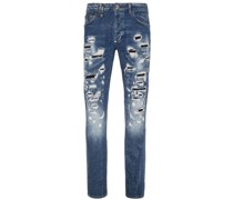 Halbhohe Slim-Fit-Jeans im Distressed-Look