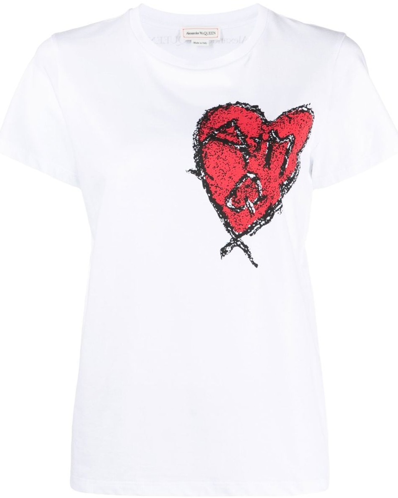 Alexander McQueen Damen T-Shirt mit Herz-Print