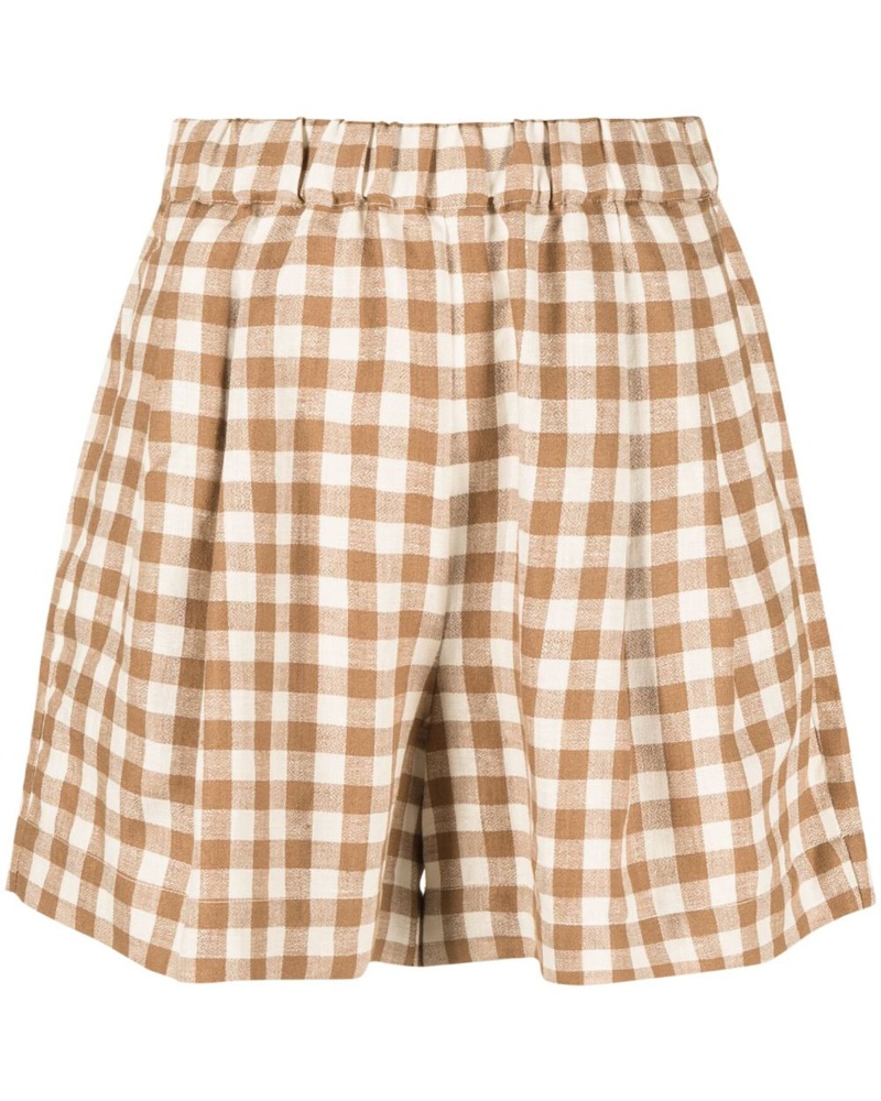 ASCENO Damen Zurich checked linen shorts