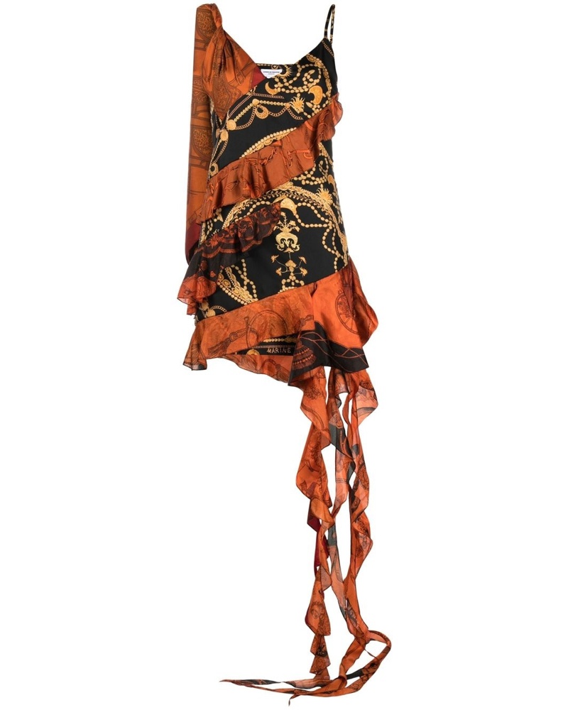 Marine Serre Damen graphic-print ruffled asymmetric dress