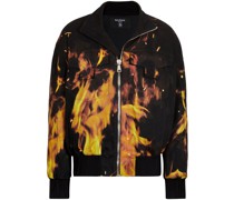 Jeans-Bomberjacke mit Flammen-Print