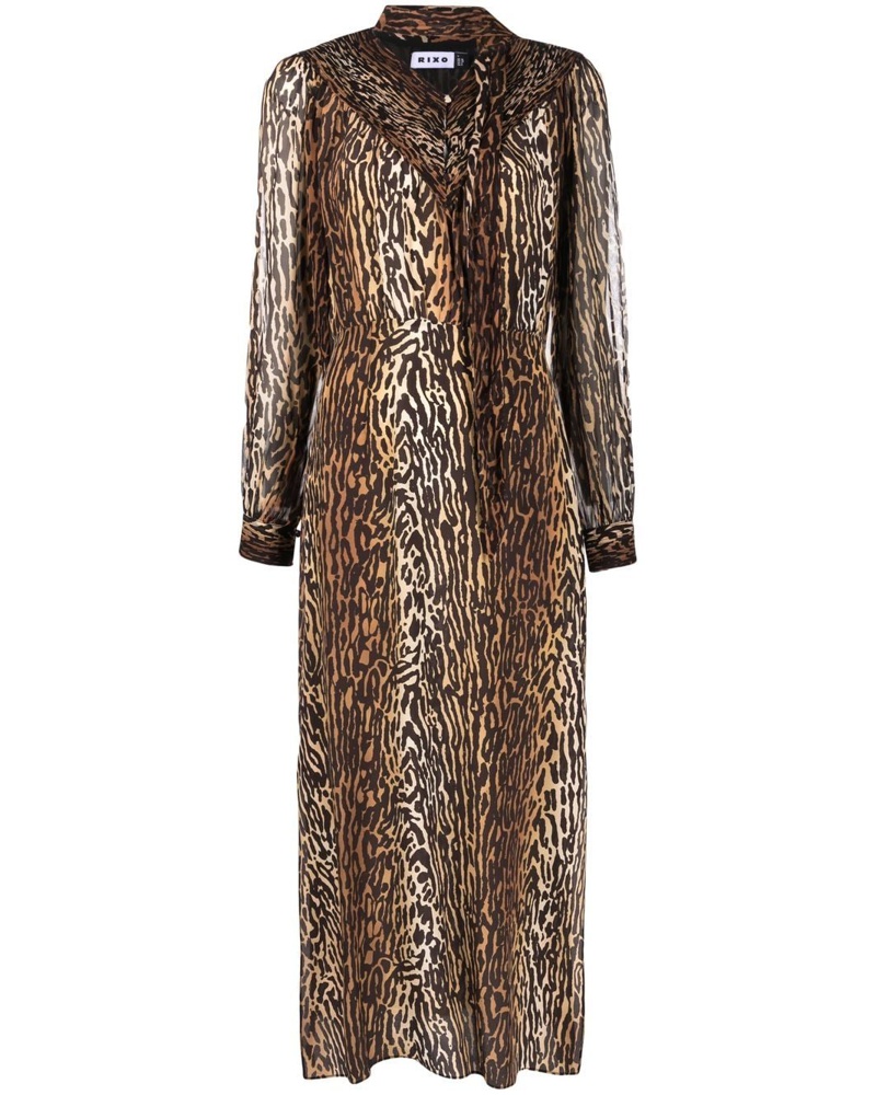 RIXO Damen Seidenkleid mit Leoparden-Print