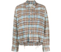 checked frayed cropped shirt