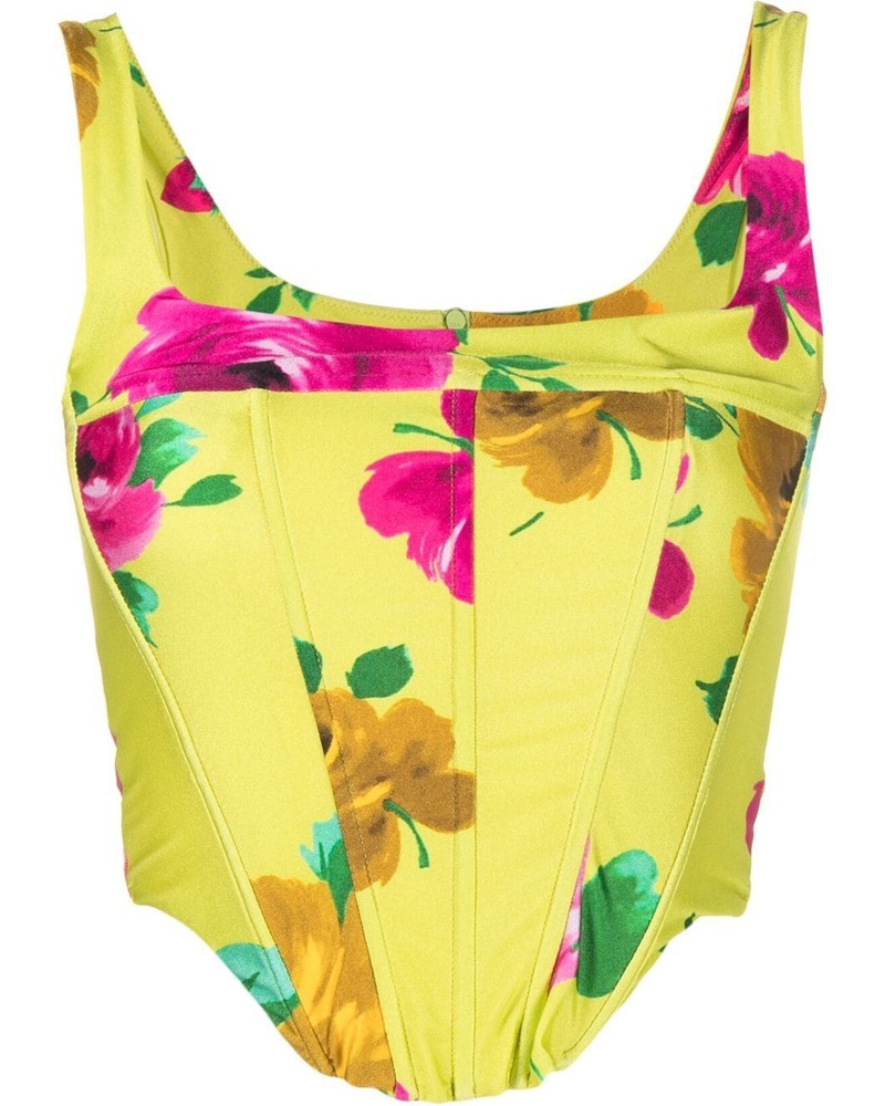 ANDAMANE Damen Geblümte Bluse im Korsett-Stil
