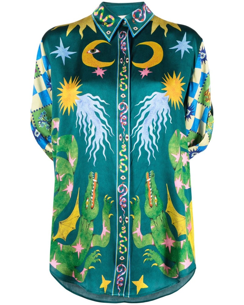 ALEMAIS Damen Seidenhemd mit grafischem Print