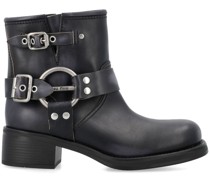buckled leather ankle boots