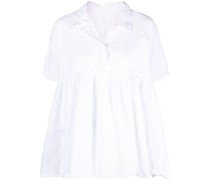 pleat V-neck cotton blouse