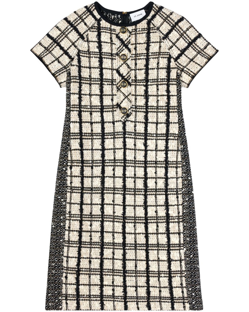 ST. JOHN Damen Kurzärmeliges Tweed-Kleid