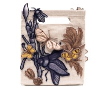 floral-appliqué linen tote bag