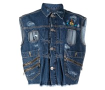Cropped-Jeansweste im Distressed-Look