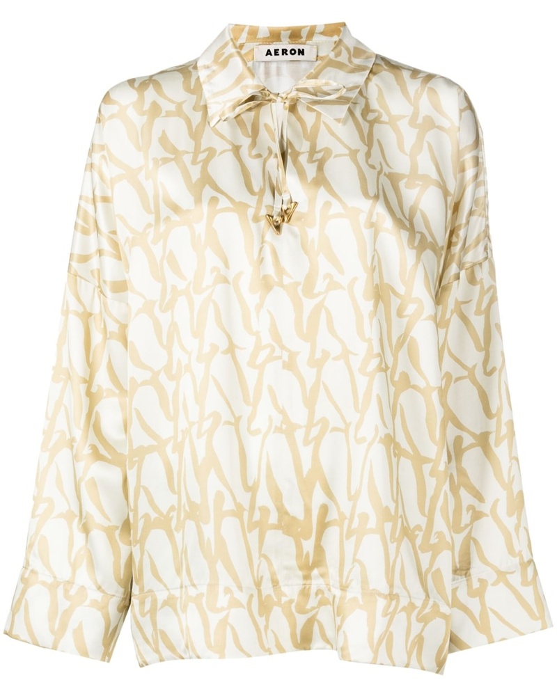 AERON Damen Bluse mit Monogramm-Print