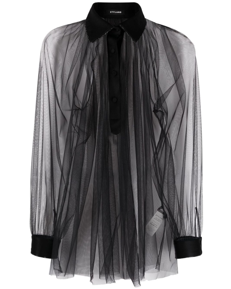 STYLAND Damen Semi-transparente Bluse