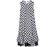 checkerboard-print layered-hem dress
