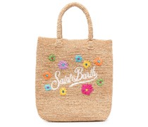 Shopper aus Bast mit Logo-Stickerei