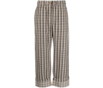 check-print turn up-hem trousers