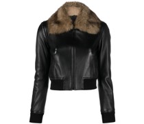 Cropped-Lederjacke mit Faux Fur