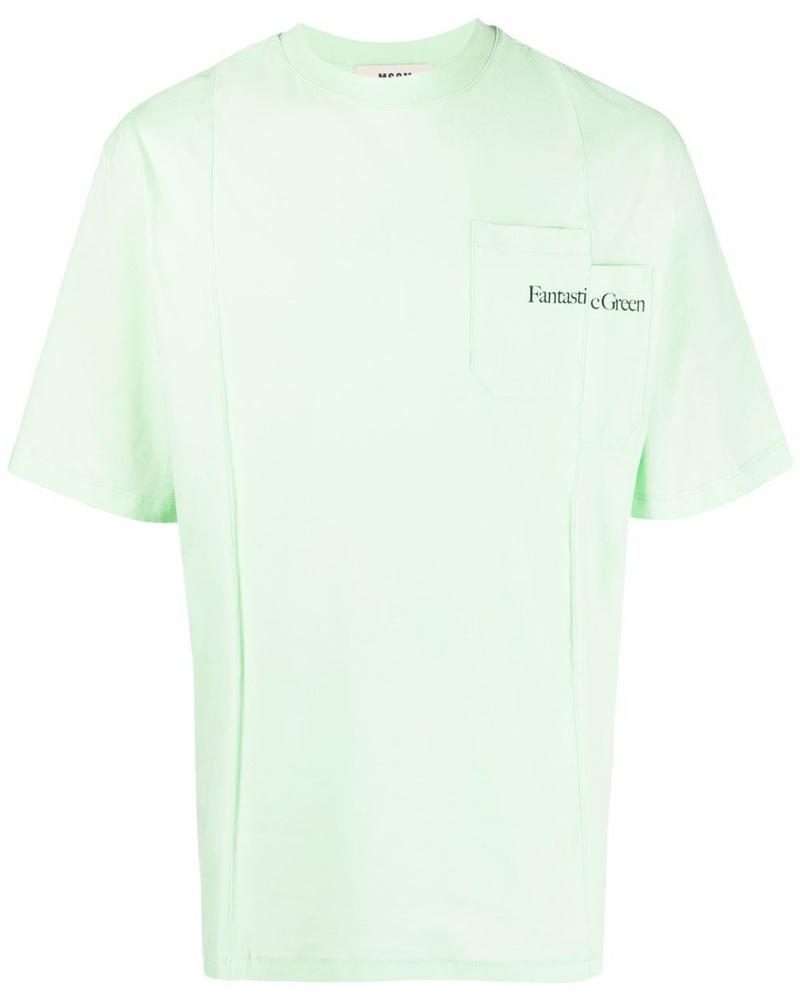 MSGM Damen Asymmetrisches Fantastic Green T-Shirt MSGM Damen Asymmetrisches Fantastic Green T-Shirt