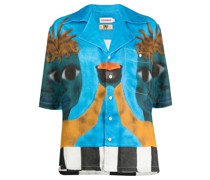 Leinenhemd mit grafischem Print