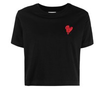 Cropped-T-Shirt mit Herzstickerei