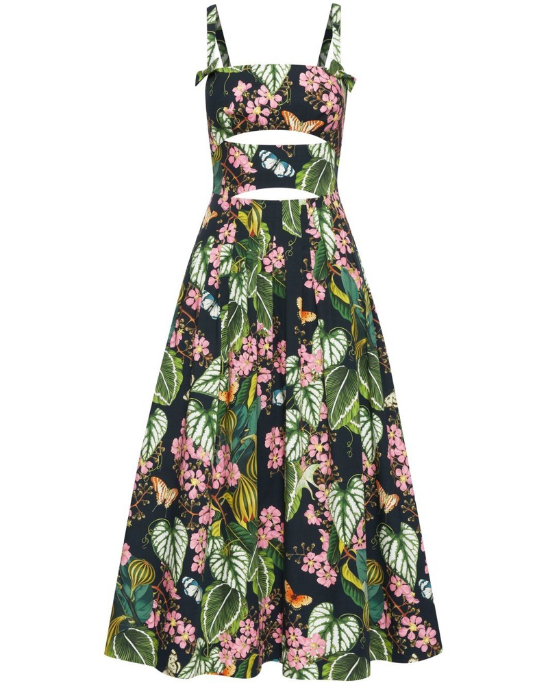 Oscar de la Renta Damen Midikleid mit Blumen-Print