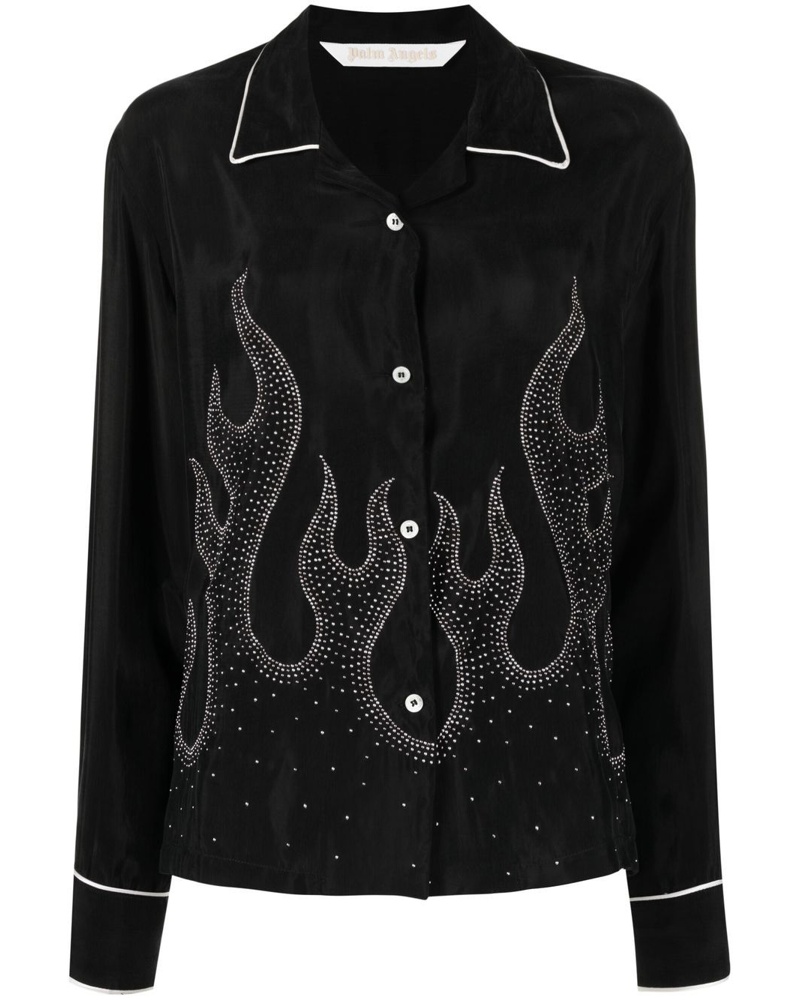 Palm Angels Damen Hemd mit Flammenstickerei