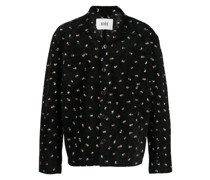 floral-embroidery suede shirt