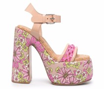 Plateau-Sandalen mit Blumen-Print