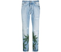 Slim-Fit-Jeans mit Palmen-Print