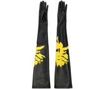 graphic-print faux-leather gloves