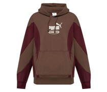 panelled logo-print hoodie