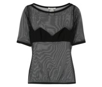 bra-effect-panel mesh T-shirt