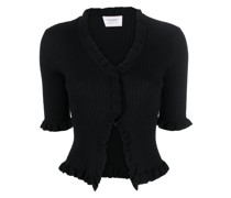 Gerippter Cardigan mit Rüschen