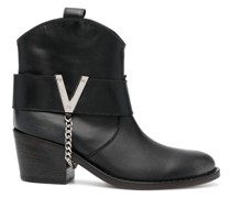 logo-plaque leather ankle boots