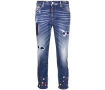 Skinny-Jeans mit blumiger Stickerei