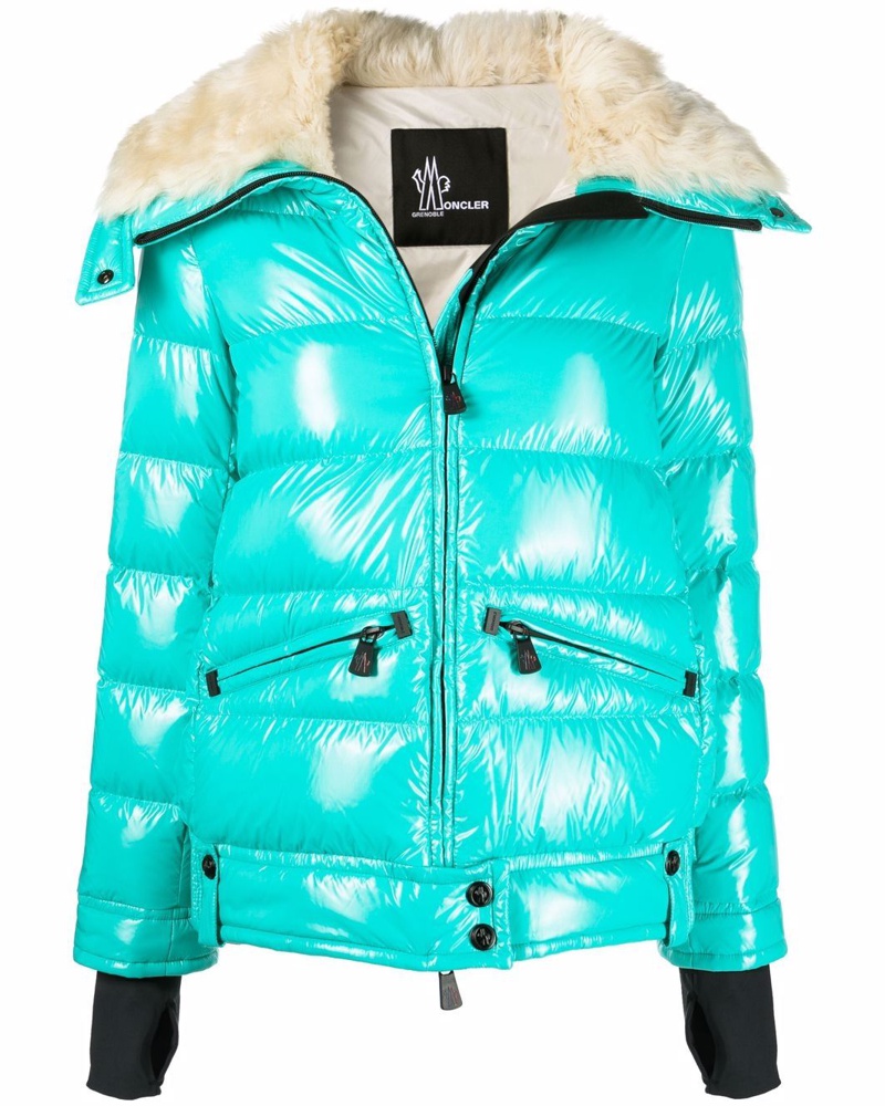 Moncler Damen Gefütterte Jacke mit Shearling-Kragen