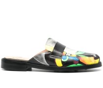 graphic-print leather slippers