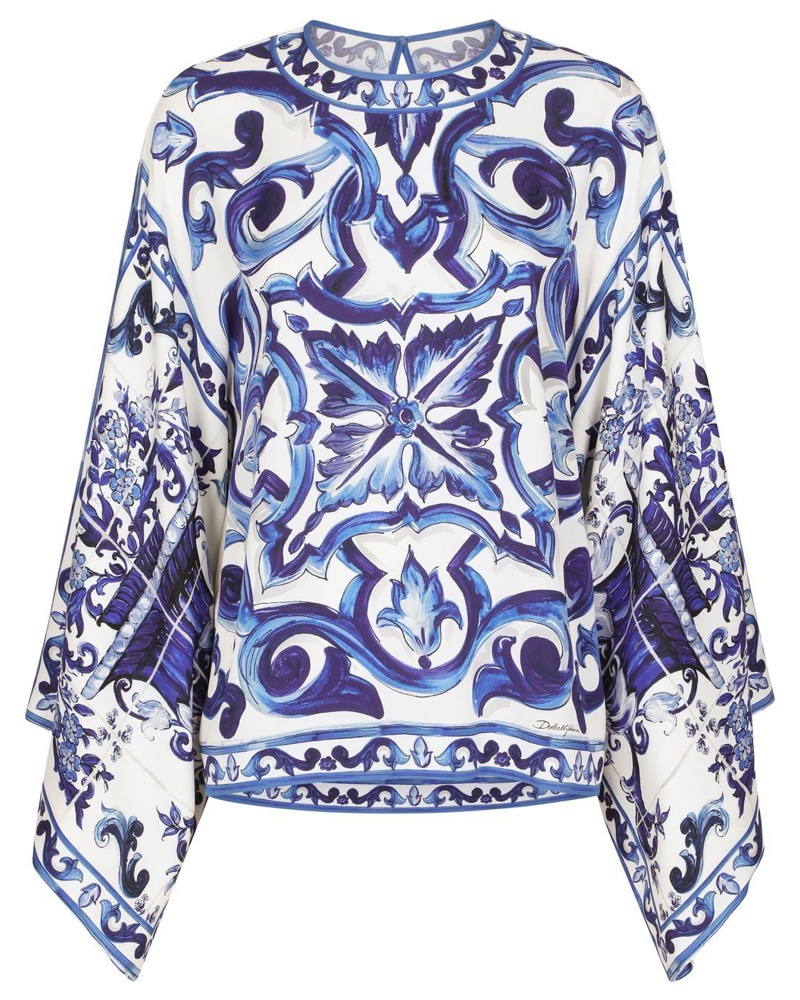 Dolce & Gabbana Damen Seidenbluse mit Majolica-Print