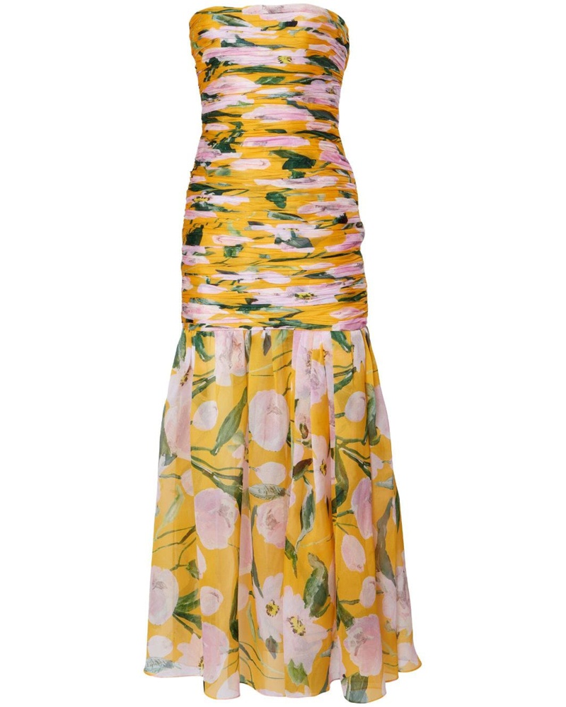 Carolina Herrera New York Damen Gerafftes Kleid mit Blumen-Print