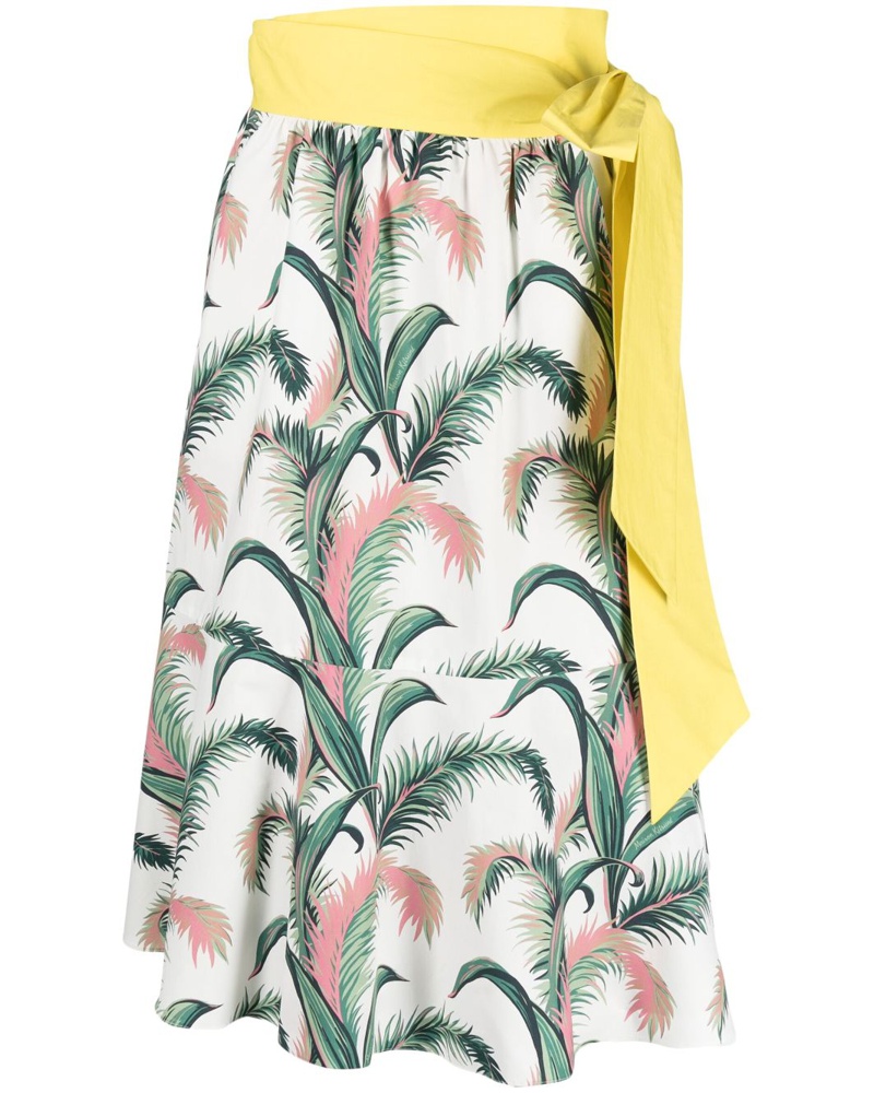 Kitsuné Damen Faltenrock mit Blatt-Print