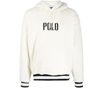 logo-embroidered faux-shearling hoodie