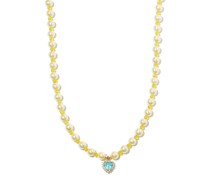 18kt Gelbgold-Perlenkette mit Herzanhänger