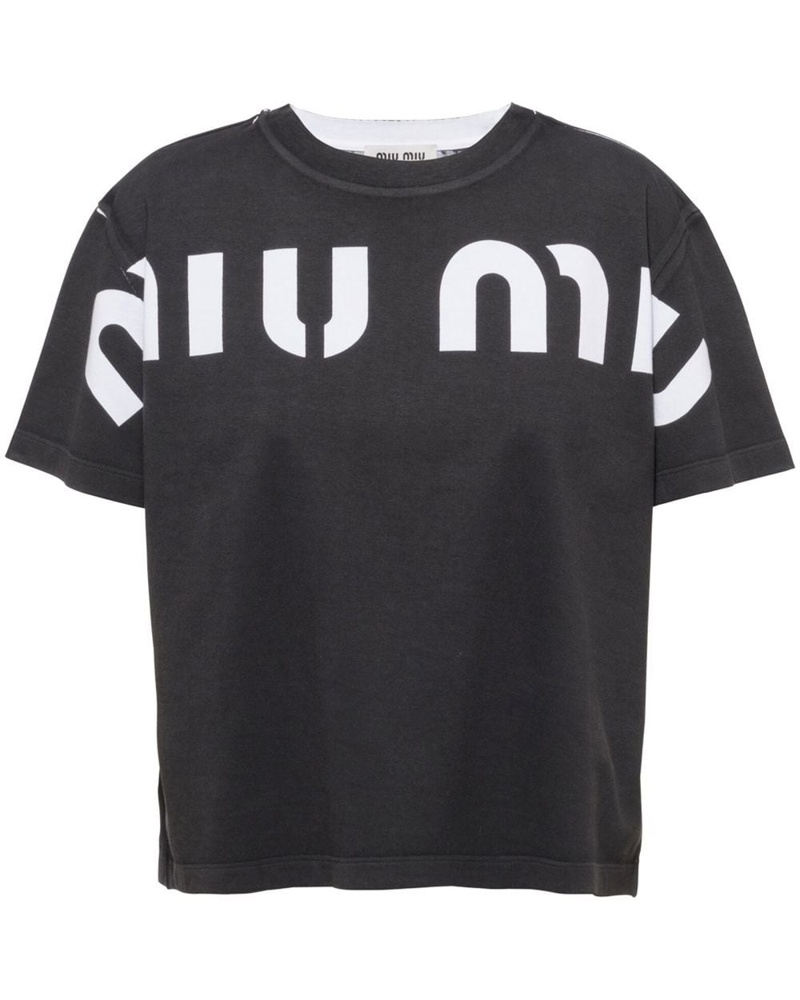 Miu Miu Damen T-Shirt mit Logo-Print