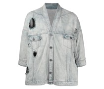 Kragenlose Jeansjacke in Distressed-Optik