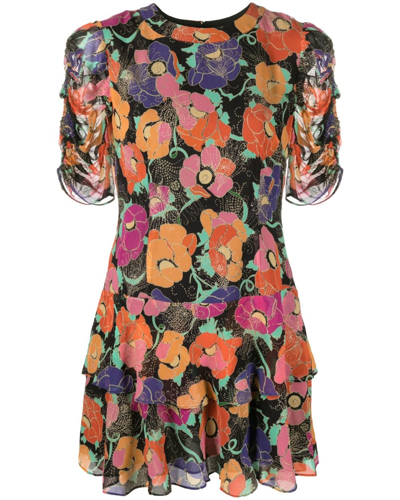 RIXO Damen Gerüschtes Kleid mit Blumenmuster