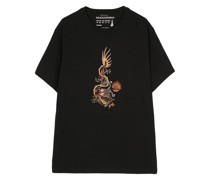 Dragon-embroidered cotton T-shirt