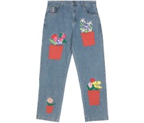 Gerade Jeans mit Blumentöpfen