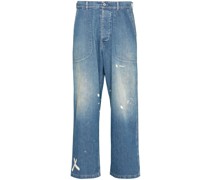 Wide-Leg-Jeans mit Farbklecksen