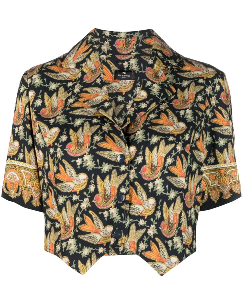 Etro Damen Cropped-Hemd mit Vogel-Print