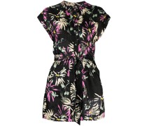 Kurzes Leinenkleid mit Blumen-Print